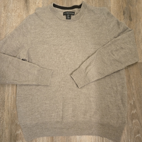 Christian Lacroix Extra Fine Merino Wool Crew Neck Sweater Size Large Tan - Picture 5 of 8